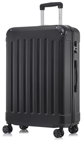 YONSLY Koffer Suitcase XL Schwarz, Trolley Reisekoffer, Rollkoffer Handgepäck mit 4 Rollen 360°, Hartschalenreisekoffer, Zahlenschloss, Weicher Gummigriff