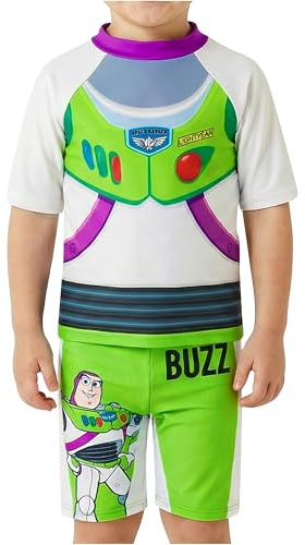 Toy Story Buzz Lightyear | Woody Conjunto Niño 2 Piezas Bañador Boxer Niño y Camiseta Rashguard, Ropa Niño Piscina Vacaciones