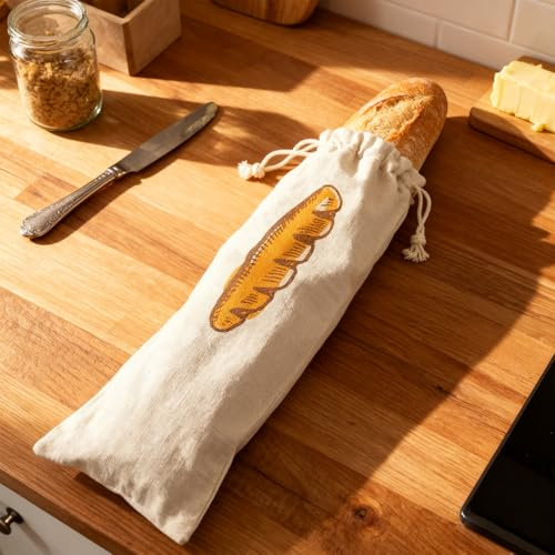 Bolsa de pan de algodón para baguette, transpirable, con cordón, bolsa de almacenamiento reutilizable para baguette y pan, 64 cm de largo