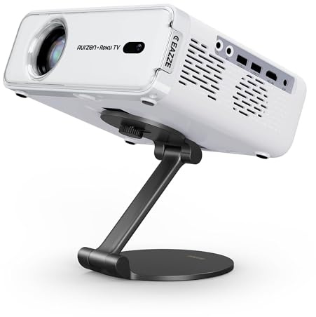 Aurzen Roku TV Smart Projector with Foldable Stand, 1080P FHD, Dolby Audio, Auto Focus & Keystone, Zoom, Movie Portable Outdoor Mini Projector