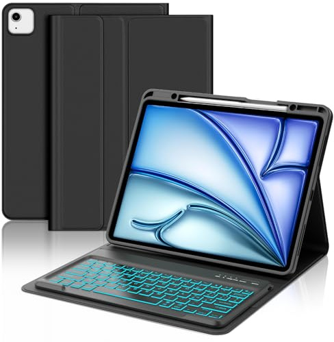 WAVATA Tastiera per iPad Air 13 pollici M3/M2 2025/2024 con Retroilluminata, Custodia Tastiera per iPad Pro 12.9 pollici 6a/5a/4a/3a Gen Magnetica Bluetooth Staccabile Italiano QWERTY Layout, Nero