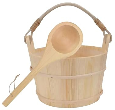 budiniao Barili Cucchiaio di legno Accessori per sauna. Set sauna premium Secchio e mestolo in legno fatti a mano Secchio e mestolo con superficie liscia di grande capacità Set per bagno fatto a mano