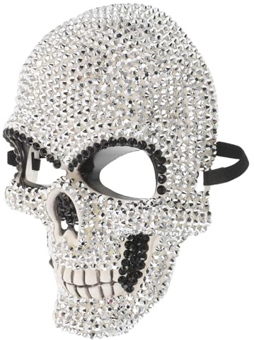 GLEAVI Strass Totenkopf Halbmaske für Erwachsene Skelett Halloween Kostümmaske für Maskenball Cosplay und Party