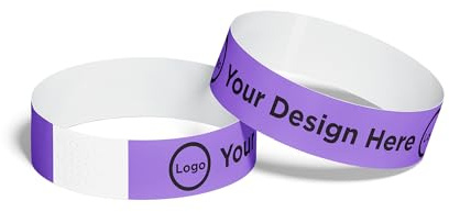 ID&C Festival Printed Tyvek Paper Wristbands – 100 Numbered Tamper Proof Wristbands for Events, Festival Entry & Admission – Purple
