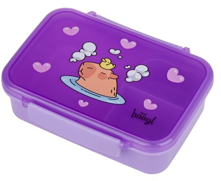 Baagl Lunchlåda för flickor för skola – Snackslåda med fack – matlåda för barn, dagis – matlådor med fack – matlåda, brödlåda, snackslåda (capybara)