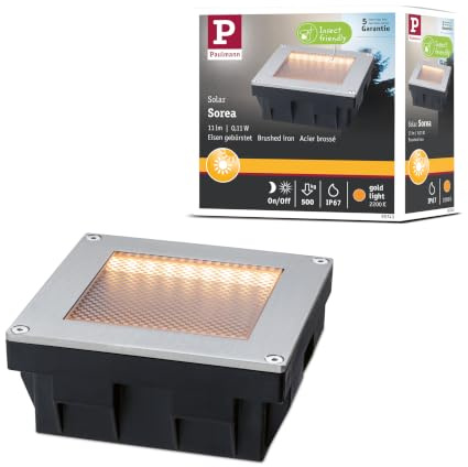 Paulmann Solar LED Bodeneinbauleuchte Sorea Dämmerungssensor IP67 eckig 100x100 mm 2200K 0,1W 5lm 3,7V Eisen gebürstet ABS, Polycarbonat, Edelstahl 95743