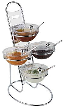 APS 11498 LITTLE Metall Buffet Leiter, Set von 4 Glaschalen (Ø 14 cm, 0,5 l), 4 Klappdeckeln mit Karten, 1 Leiter, 2 Einzelringen und 1 Doppel Ring, 30 x 30 x 48 cm