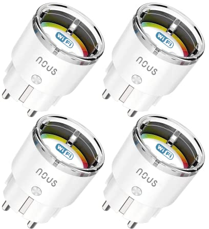 Nous A1 WiFi 16A Intelligente Presa con misuratore consumo elettrico, protezione sovratensione, temporizzatore, controllo remoto senza hub, Alexa, Google Home, Tuya Smart life 4 pezzi multipresa