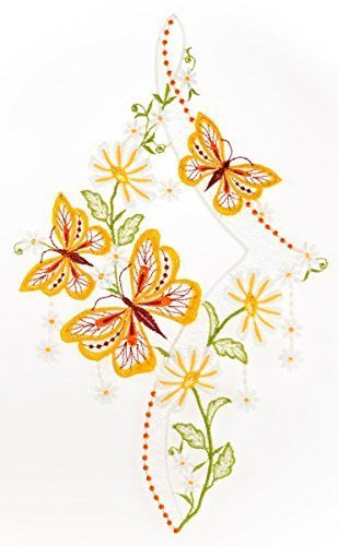 Fensterbild Blütenranke m. Schmetterlingen farbig aus Spitze 23 x 35cm, Fensterdeko Fensterschmuck Bilder Handarbeit Deko Fenster