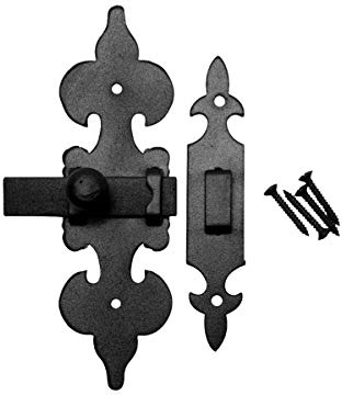 Renovators Supply Manufacturing Cabinet Latch 6 in. X 4.5 in. Wrought Iron Fleur De Lis Cabinet Door Latch Lock with Mounting Hardware