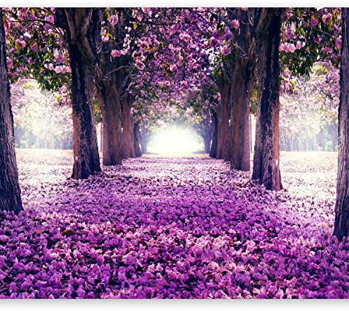 Wallpaper, Wall Mural Abstraction Nature 300x210 cm / 119x83 | Non-Woven Premium Art Print Fleece Wall Mural Decoration Poster Picture Design Modern, Botanical Way Flowers Purple