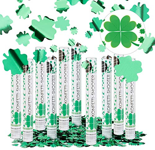 Relaxdays Set da 10 Cannoni Sparacoriandoli, Verdi, Quadrifogli Portafortuna, 40 cm, Laurea, Capodanno