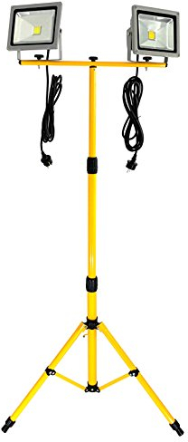 Trango - 2x 20Watt LED Arbeitstrahler - Baustrahler G1504-206W*2-6000K Tageslicht - Inkl. je 3m Zuleitung - Stativ Höhenverstellbar 66-170cm - Arbeitsleuchte
