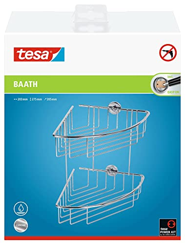 tesa baath Plus Eck-Duschregal, zweistöckig, inkl. Klebelösung, 275mm x 203mm x 205mm