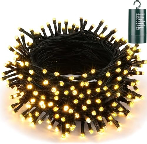 Joomer Lichterkette Batterie 20M 200 LED Warmweiß Weihnachten Lichterkette | 8 Modi Weihnachtsbaum Lichterkette Außen Timer, Wasserdichte IP65 Weihnachtsdeko für Balkon Zimmer Party Hochzeit Festival