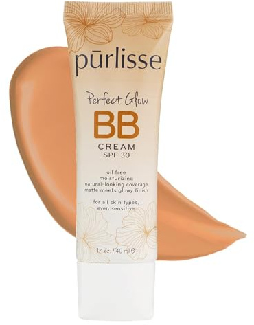 pūrlisse Perfect Glow BB Cream with SPF 30 - Matte Meets Dewy Finish - Enriched with Goji & Hawthorn Berry to Help Improve Skin Texture & Radiance - Medium Tan (1.4 oz)