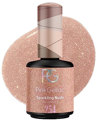 Pink Gellac UV Gel Nagellack - 254 Sparkling Nude 15 ml - Lang Anhaltend UV Nagellack Nude Glitzer - Gel UV für 14 Tage Nägel in Salonqualität - Made in Holland