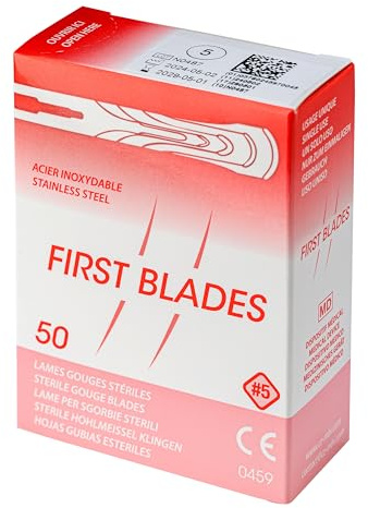 May Lames Gouges Stériles Figure 5 (50 Unités) pour Pédicure et Podologie, Compatibles avec Manche de Scalpel N°3