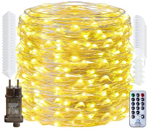 RcStarry 50M LED Lichterkette Draht aus Silberdraht, 500 LEDs Wasserdicht IP65 Weihnachten LED Lichterkette mit Stecker, Fernbedienung, Timer, 8-Modi, Speicher für Außen, Innen Deko. Warmweiß