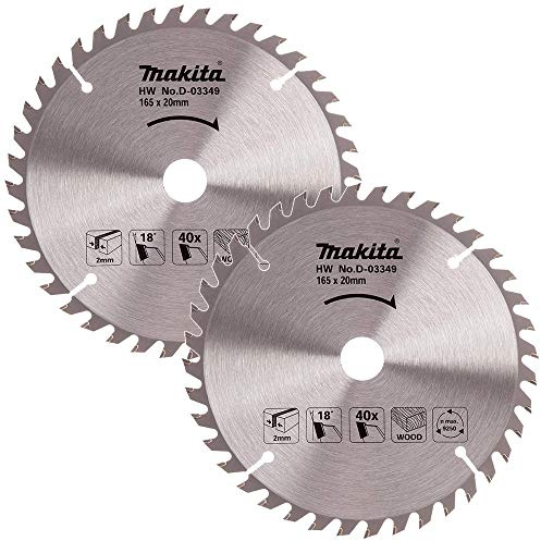 Makita D-03349 Circular Saw Blade for Wood 165mm x 20mm x 40T Pack of 2