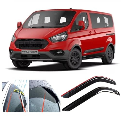AC WOW 2 x Windabweiser kompatibel Transit Custom Tourneo 2012-heutige dunkel getöntes Acrylglas Tür Seitenfenster Wetterschutz Visiere Regen Schnee Sonnenschutz