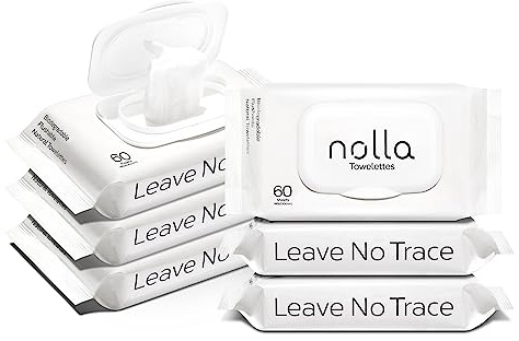 Nolla Spülbare Tücher, 100 % pflanzlich, plastikfrei und biologisch abbaubar, für Erwachsene und Kinder, geruchlos + beruhigende Aloe und Vitamin E, 360 Stück (6 Packungen mit 60 Stück)