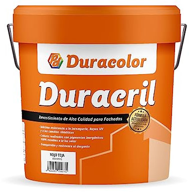 Pintura Duracril Liso - Color Rojo Teja - 4 Litros - Resistente a la Intemperie y a la Radiación Ultravioleta - Pintura Transpirable - Pigmentos Inorgánicos - Especial Para Fachadas - Duracolor