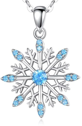 INFUSEU Halskette Schneeflocken, 925 Sterling Silber Blau Anhanger Damen Kette Schmuck Geschenk