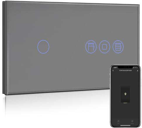 BSEED Intelligenter Schalter mit Alexa Rollladenschalter, 1 Gang, 1 Weg, angeschlossener Schalter, WLAN, grau, kompatibel mit Alexa und Google Home, Sprachsteuerung und Zeitfunktion