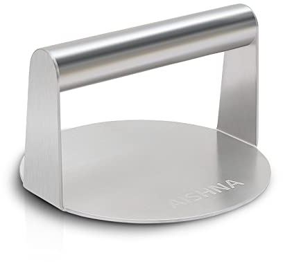 AISHNA Stainless Steel Burger Press, Heavy-Duty Bacon Grill Burger Smasher, 5.51-Inch Round Grill Press, Perfect for Flat Top Griddle Grill Cooking, Steak, Paninis, Flatbreads and Sandwiches (Round)