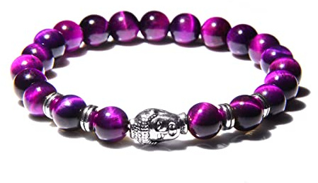 8 mm kungligt blå tigeröga armband män silverfärg Buddha huvud berlock armband kvinnor amulett Vinatge gul sten pärlor pulsera, lila 2,19 cm