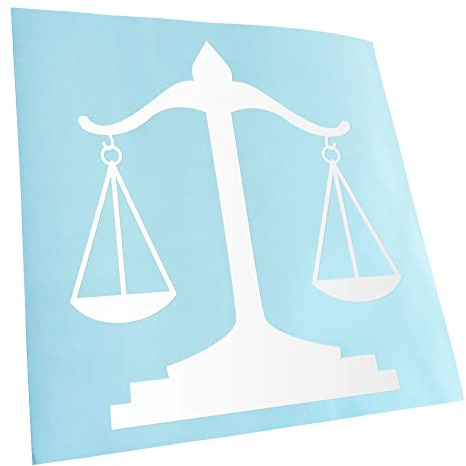 Kiwistar - Autoaufkleber - Weiß - 30x27cm - Waage Gericht Anwalt Justitia Sticker - Heckscheibe Auto Aufkleber wetterfest für Kfz LKW Mofa Truck - Sticker außen selbstklebend Tuning Zubehör für