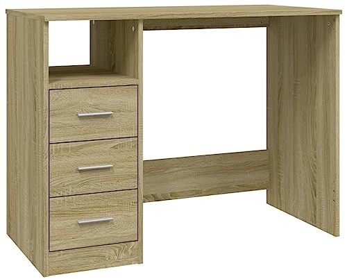 vidaXL Schreibtisch mit Schubladen, Computertisch mit viel Stauraum, Tisch für Wohnzimmer Büro, Bürotisch Arbeitstisch, Sonoma Eiche Holzwerkstoff