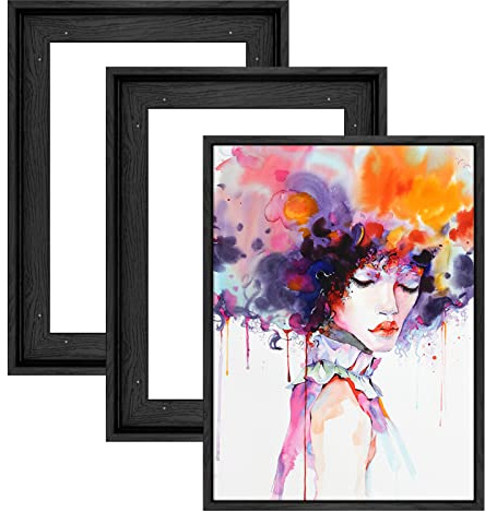 FOLKOR Floating Frame for 5x7 Inch Canvas Painting with 0.6-0.8” Deep, 3 Pack Floater Frame for Canvas Prints, Art frame for Wall Prints Diamond Painting Paint by Numbers (Black)