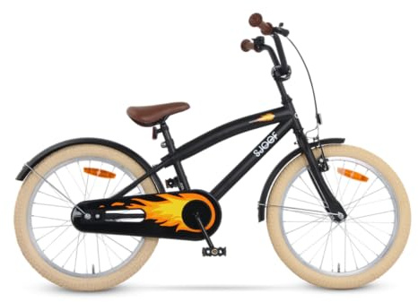 SJOEF Cruise Kinderfahrrad 20 Zoll | Ab 6-8 Jahren | einfache Montage (95% vormontiert) | Kinder Fahrrad für Jungen/Jugend | Kleidergröße von 118 bis 128 cm | inklusive Seitenständer - Matt Schwarz