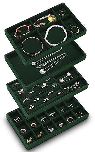 SOBEAU Schmucktablett,Schmuckaufbewahrung Schublade,Schmuckeinsatz für Schubladen,Schmucktablett Stapelbar,Schubladeneinsatz Schmuck,Zum Aufbewahren und Präsentieren von Ohrringen, Halsketten, Ringen