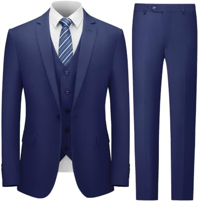 Cooper&Nelson Costume 3 pièces pour homme, coupe ajustée, veste unie à un bouton avec cravate, ensemble smoking