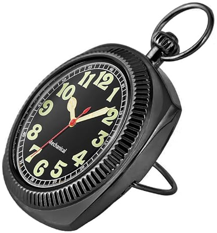 Tiong Mechanische Taschenuhr aus Edelstahl, römisches digitales Zifferblatt, mechanische Taschenuhr für Herren