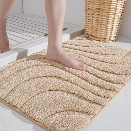 DEXI Badteppich rutschfest 40 x 60cm, weicher Mikrofasern Badematte, Wasserabsorbierende Badezimmerteppich, Maschinenwaschbar Badvorleger für Badewanne, Dusche und Badezimmer - Beige