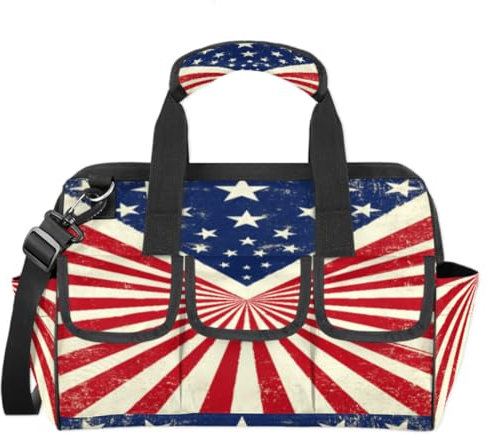 Werkzeugtasche mit Vintage-Flagge, amerikanische Flagge, Multifunktions-Werkzeug-Organizer, Handtasche, Elektriker, Handwerker, mit Schultergurt, Tragetasche, Werkzeugtaschen für Werkzeuge, Kleinteile