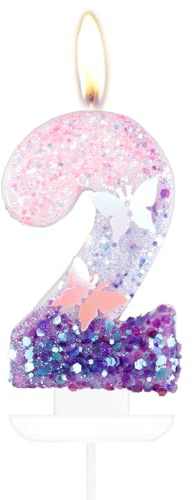 mciskin Schmetterling Zahl 2 Kerzen Kuchen Topper und Dekorationen lila rosa für Geburtstag und Party