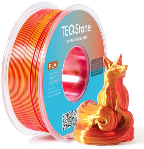 TEQStone 2-Farb Silk PLA Filament 1.75mm 1KG Gold Rot, Hochglänzende Oberfläche, Nahtlose Farbübergänge, Sauber Gewickelt Maßgenauigkeit +/-0.02mm