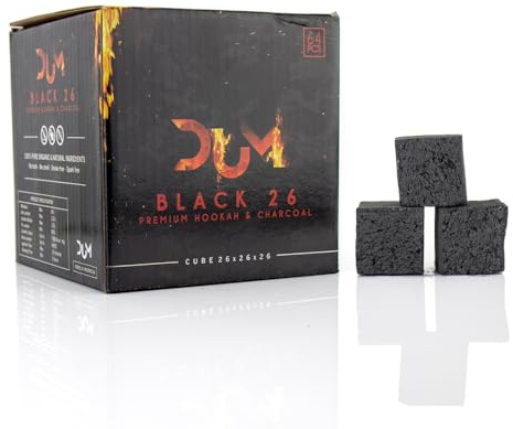Charbon à Chicha DUM Black 26 – 1kg (64 Cubes) – Charbon de Coco Naturel – Allumage Rapide – Longue Durée – Faible Cendre