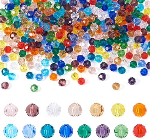 Cheriswelry 300Pcs 15 Colors Transparent Glass Beads 8mm Faceted Round Beads Mixed Color Briolette Loose Beads for Jewelry Making