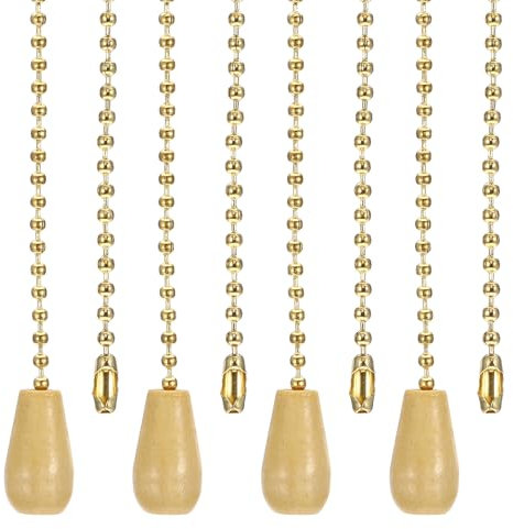 PATIKIL 1M 3.3ft Catena Tiro Ventilatore Soffitto, 4pz Pendenti Perline Prolunga Corda in Legno per Interruttore Tiro Ventilatore Luce Lampadario Tavolo, Tonalità Oro