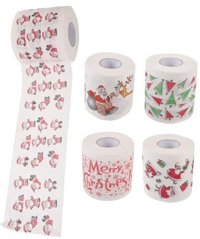 Anneome 5rollen Weihnachtliches Toilettenpapier Mit Festlichen Motiven Santa Geschenk Baum Kamin Kreative Party-deko Servietten Für Weihnachten Und Festliche Anlässe