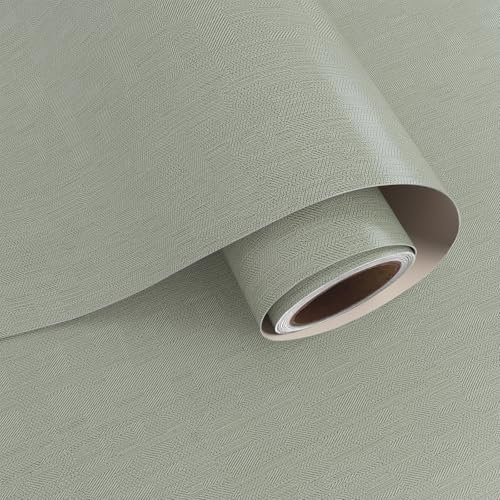 VaryPaper Papier Peinture en Tissu Lin Vert Moderne 40cmx200cm Adhesif pour Meubles et Murs Salon Chambre Armoire Placard Tiroir
