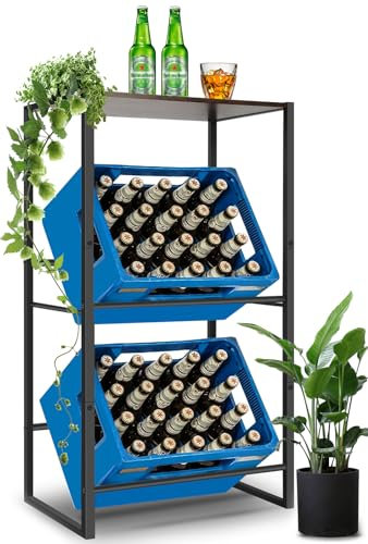 GOI 2 Kästen Getränkekistenregal mit Ablage Getränkeregal aus Metall Kistenregal Getränkekistenhalter zur Platzersparnis Bierkisten Regal für Garage Schlafzimmer Küche Weinkeller