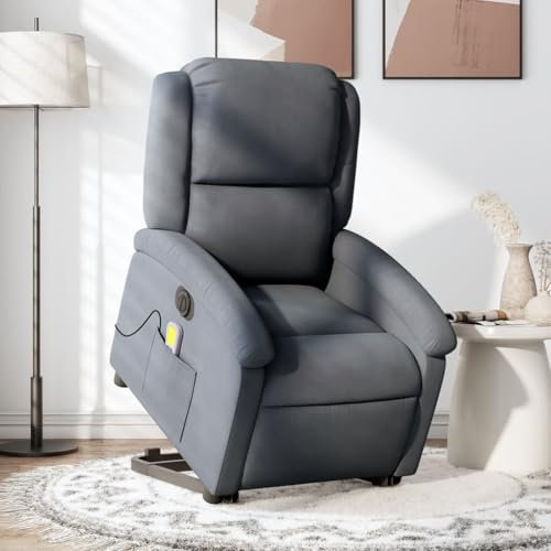Homgoday Massagesessel mit Aufstehhilfe Elektrisch, Relaxsessel Aufstehsessel Fernsehsessel Seniorensessel mit Liegefunktion, Ruhesessel TV Sessel für Wohnzimmer Dunkelgrau Samt