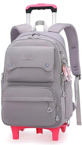 Schulrucksack mit Rollen Mädchen Rucksack Schule mit Rollen, Abnehmbare Schulrucksack Trolley, Kinderrucksack mit Trolley Schultasche, Schulranzen Trolley Mädchen, Grau-Stil 1